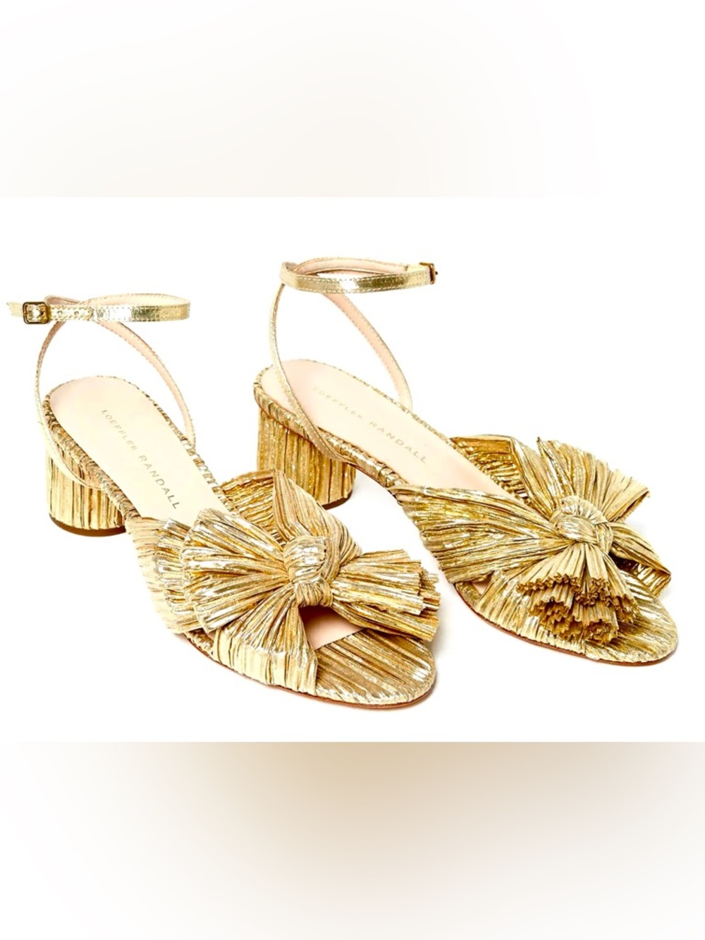 LOEFFLER RANDALL Dahlia Gold Pleated Bow Heel Size 12